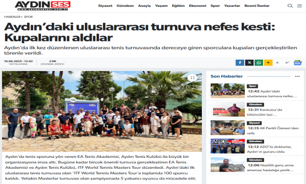 Aydın'a kazandırdığımız ilk Uluslararası Masters Turnuvası medyada da haber oldu.